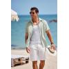 imageCOOFANDY Mens Short Sleeve Button Down Shirt Casual Linen Shirts Summer Beach Vacation Shirt with PocketLight Green