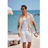 imageCOOFANDY Mens Short Sleeve Button Down Shirt Casual Linen Shirts Summer Beach Vacation Shirt with PocketLight Khaki