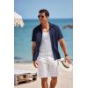 imageCOOFANDY Mens Short Sleeve Button Down Shirt Casual Linen Shirts Summer Beach Vacation Shirt with PocketNavy Blue