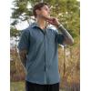 imageCOOFANDY Mens Short Sleeve Dress Shirts Wrinkle Free Button Down Shirts Stain Shield Shirts with PocketDenim Blue