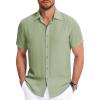 imageCOOFANDY Mens Button Down Shirt Short Sleeve Casual Shirts for Summer Beach Vacation ShirtsLight Green