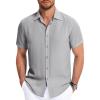 imageCOOFANDY Mens Button Down Shirt Short Sleeve Casual Shirts for Summer Beach Vacation ShirtsLight Grey