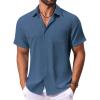 imageCOOFANDY Mens Button Down Shirts Short Sleeve Casual Summer Shirts Beach Wedding Shirt with PocketGrey Blue
