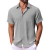 imageCOOFANDY Mens Button Down Shirts Short Sleeve Casual Summer Shirts Beach Wedding Shirt with PocketLight Grey