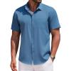imageCOOFANDY Mens Casual Button Down Shirts Short Sleeve Business Shirts Lightweight Wrinkle Free Dress ShirtsGray Blue