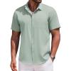 imageCOOFANDY Mens Casual Button Down Shirts Short Sleeve Business Shirts Lightweight Wrinkle Free Dress ShirtsLight Green