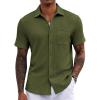 imageCOOFANDY Mens Casual Button Down Shirts Short Sleeve Textured Shirt Summer Untucked Vacation Beach Wedding ShirtsArmy Green