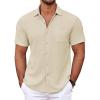 imageCOOFANDY Mens Casual Button Down Shirts Short Sleeve Textured Shirt Summer Untucked Vacation Beach Wedding ShirtsBeige
