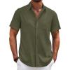 imageCOOFANDY Mens Cotton Linen Shirts Casual Beach Shirts Short Sleeve Button Down Shirts Summer Vacation ShirtsArmy Green