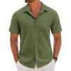 imageCOOFANDY Mens Short Sleeve Button Down Shirt Casual Linen Shirts Summer Beach Vacation Shirt with PocketArmy Green