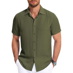 imageCOOFANDY Mens Button Down Shirt Short Sleeve Casual Shirts for Summer Beach Vacation ShirtsArmy Green