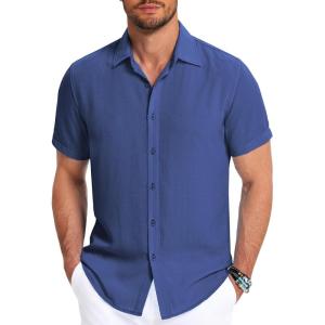 imageCOOFANDY Mens Button Down Shirt Short Sleeve Casual Shirts for Summer Beach Vacation ShirtsAzure