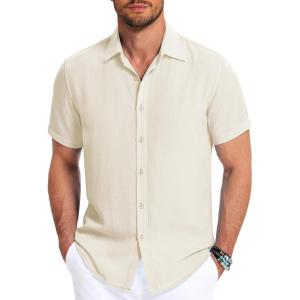 imageCOOFANDY Mens Button Down Shirt Short Sleeve Casual Shirts for Summer Beach Vacation ShirtsBeige