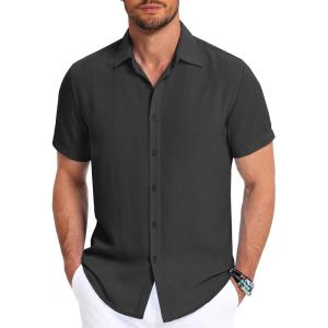 imageCOOFANDY Mens Button Down Shirt Short Sleeve Casual Shirts for Summer Beach Vacation ShirtsBlack