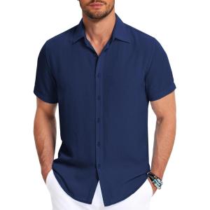 imageCOOFANDY Mens Button Down Shirt Short Sleeve Casual Shirts for Summer Beach Vacation ShirtsBlue Violet