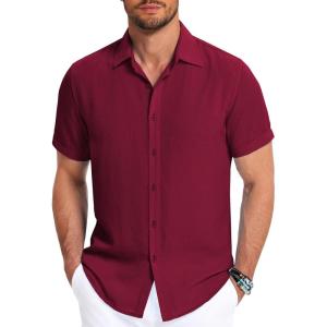 imageCOOFANDY Mens Button Down Shirt Short Sleeve Casual Shirts for Summer Beach Vacation ShirtsDark Red