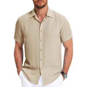 imageCOOFANDY Mens Button Down Shirt Short Sleeve Casual Shirts for Summer Beach Vacation ShirtsLight Coffee