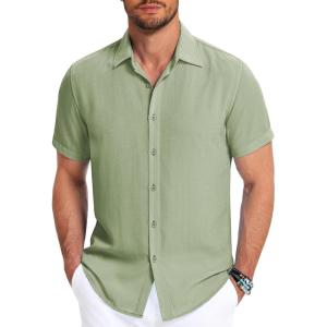 imageCOOFANDY Mens Button Down Shirt Short Sleeve Casual Shirts for Summer Beach Vacation ShirtsLight Green