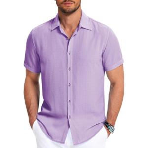 imageCOOFANDY Mens Button Down Shirt Short Sleeve Casual Shirts for Summer Beach Vacation ShirtsLight Purple