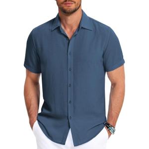 imageCOOFANDY Mens Button Down Shirt Short Sleeve Casual Shirts for Summer Beach Vacation ShirtsSlate Blue