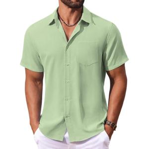 imageCOOFANDY Mens Button Down Shirts Short Sleeve Casual Summer Shirts Beach Wedding Shirt with PocketLight Green