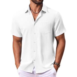 imageCOOFANDY Mens Button Down Shirts Short Sleeve Casual Summer Shirts Beach Wedding Shirt with PocketWhite