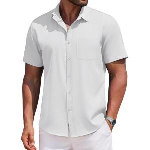 imageCOOFANDY Mens Casual Button Down Shirts Short Sleeve Business Shirts Lightweight Wrinkle Free Dress ShirtsAwhite