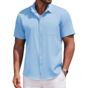 imageCOOFANDY Mens Casual Button Down Shirts Short Sleeve Business Shirts Lightweight Wrinkle Free Dress ShirtsBlue