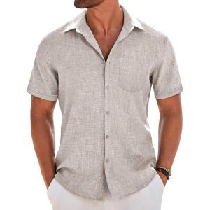 imageCOOFANDY Mens Short Sleeve Button Down Shirt Casual Linen Shirts Summer Beach Vacation Shirt with PocketStone