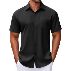 imageCOOFANDY Mens Short Sleeve Button Down Shirt Wrinkle Free Dress Shirts Casual Summer Untucked ShirtBlack