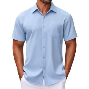 imageCOOFANDY Mens Short Sleeve Button Down Shirt Wrinkle Free Dress Shirts Casual Summer Untucked ShirtBlue