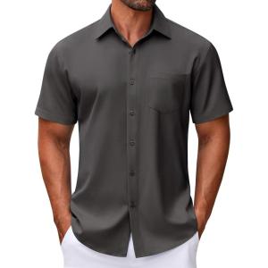 imageCOOFANDY Mens Short Sleeve Button Down Shirt Wrinkle Free Dress Shirts Casual Summer Untucked ShirtGrey
