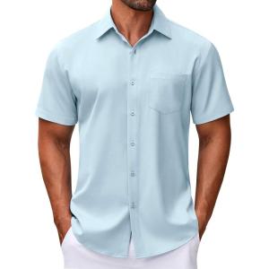 imageCOOFANDY Mens Short Sleeve Button Down Shirt Wrinkle Free Dress Shirts Casual Summer Untucked ShirtLight Blue