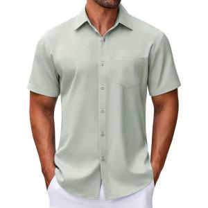 imageCOOFANDY Mens Short Sleeve Button Down Shirt Wrinkle Free Dress Shirts Casual Summer Untucked ShirtLight Green