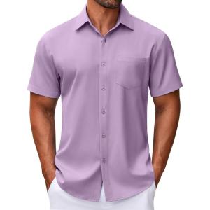 imageCOOFANDY Mens Short Sleeve Button Down Shirt Wrinkle Free Dress Shirts Casual Summer Untucked ShirtLight Purple