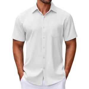 imageCOOFANDY Mens Short Sleeve Button Down Shirt Wrinkle Free Dress Shirts Casual Summer Untucked ShirtWhite