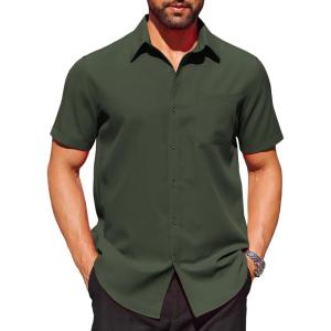 imageCOOFANDY Mens Short Sleeve Dress Shirts Wrinkle Free Button Down Shirts Stain Shield Shirts with PocketDark Army Green