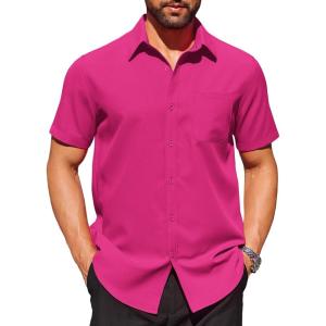imageCOOFANDY Mens Short Sleeve Dress Shirts Wrinkle Free Button Down Shirts Stain Shield Shirts with PocketRose Red