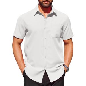 imageCOOFANDY Mens Short Sleeve Dress Shirts Wrinkle Free Button Down Shirts Stain Shield Shirts with PocketWhite