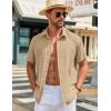 imageCOOFANDY Mens Button Down Shirts Short Sleeve Casual Shirt Summer Beach Wedding ShirtsLight Khaki