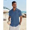 imageCOOFANDY Mens Casual Button Down Shirt Short Sleeve Textured Shirt Summer Beach Vacation Shirts with PocketDenim Blue