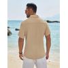 imageCOOFANDY Mens Casual Button Down Shirt Short Sleeve Textured Shirt Summer Beach Vacation Shirts with PocketKhaki