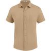 imageCOOFANDY Mens Casual Button Down Shirt Short Sleeve Textured Shirt Summer Beach Vacation Shirts with PocketKhaki