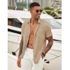 imageCOOFANDY Mens Casual Button Down Shirt Short Sleeve Textured Shirt Summer Beach Vacation Shirts with PocketKhaki