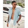 imageCOOFANDY Mens Casual Button Down Shirt Short Sleeve Textured Shirt Summer Beach Vacation Shirts with PocketLight Blue