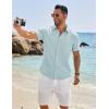 imageCOOFANDY Mens Casual Button Down Shirt Short Sleeve Textured Shirt Summer Beach Vacation Shirts with PocketLight Blue