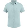 imageCOOFANDY Mens Casual Button Down Shirt Short Sleeve Textured Shirt Summer Beach Vacation Shirts with PocketLight Blue