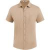 imageCOOFANDY Mens Casual Button Down Shirt Short Sleeve Textured Shirt Summer Beach Vacation Shirts with PocketLight Khaki
