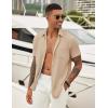 imageCOOFANDY Mens Casual Button Down Shirt Short Sleeve Textured Shirt Summer Beach Vacation Shirts with PocketLight Khaki