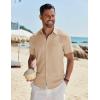 imageCOOFANDY Mens Casual Button Down Shirt Short Sleeve Textured Shirt Summer Beach Vacation Shirts with PocketLight Khaki